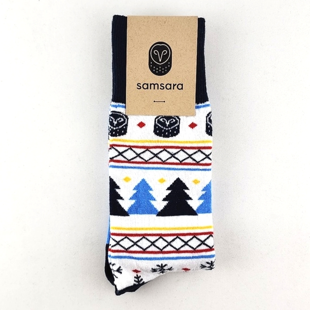 ⭐️3/ $30⭐ Samsara Socks Women's Novelty Festive Owls Xmas Trees Combed Cotton OS